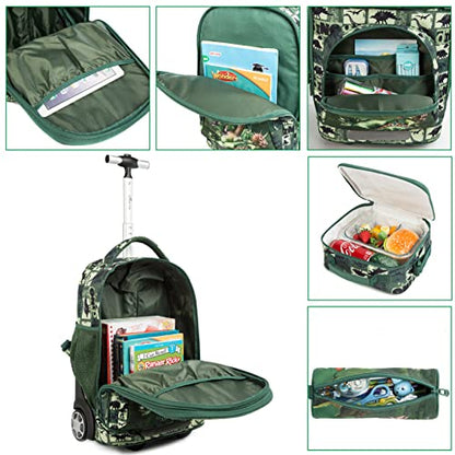 Conjunto Trolley Escolar Dinossauro, Mochila Grande + Lancheira + Porta Lápis. A partir de 6 anos