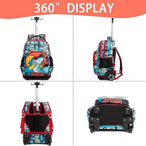 Conjunto Trolley Escolar Tubarão, Mochila Grande + Estojo + Lancheira Termica, Conjunto Shark, escolar a partir da primaria