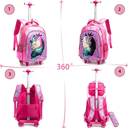 Pack Trolley Escolar Unicórnio 3 peças: Mochila + Lancheira + Porta Lápis: tamanho grande