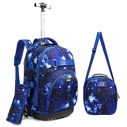 Conjunto Trolley Escolar Azul, Mochila Juvenil 48cm, Mochila Grande + Lancheira + Porta Lápis. A partir de 6 anos