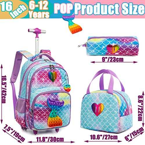 Conjunto Trolley Escolar Sereia 4 peças: Mochila + Lancheira + Porta Lápis + Pop It - tamanho grande