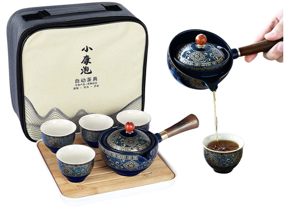 Conjunto de chá portátil de porcelana Chinesa, 7 peças, feito a mão, com infusor rotativo a 360º