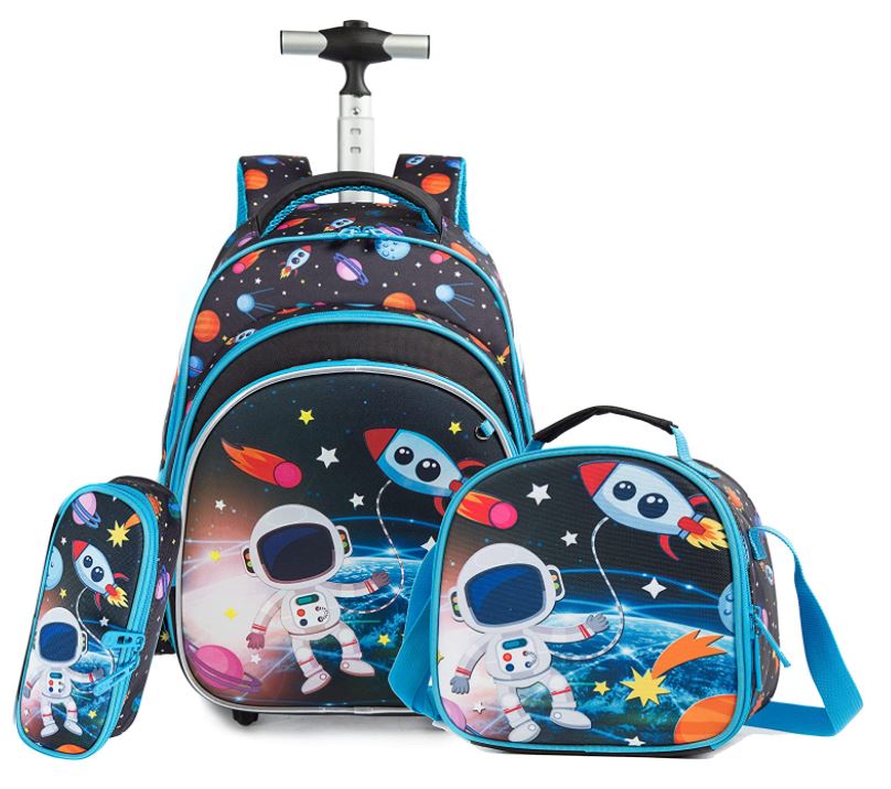 Pack Trolley Escolar Astronauta 3 peças: Mochila + Lancheira + Porta Lápis: tamanho grande