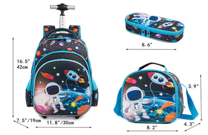 Pack Trolley Escolar Astronauta 3 peças: Mochila + Lancheira + Porta Lápis: tamanho grande