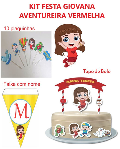 Kit Festa Luccas Neto Faixas com Nome Bandeirola + Topo de bolo + plaquinhas + super balão