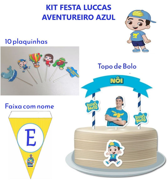 Kit Festa Luccas Neto Faixas com Nome Bandeirola + Topo de bolo + plaquinhas + super balão