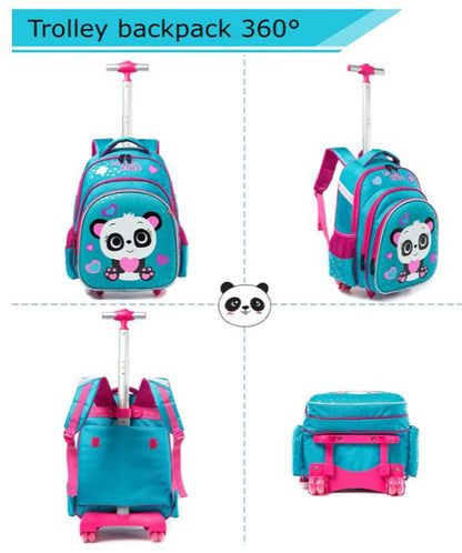 Pack Trolley Escolar Panda Azul 3 peças: Mochila + Lancheira + Porta Lápis: tamanho grande