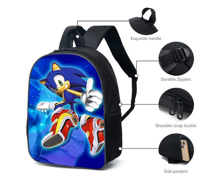 Mochila Sonic 3D, grande capacidade, cores vibrantes