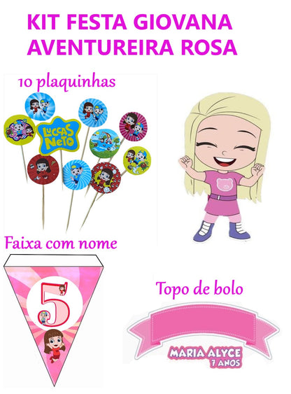 Kit Festa Luccas Neto Faixas com Nome Bandeirola + Topo de bolo + plaquinhas + super balão