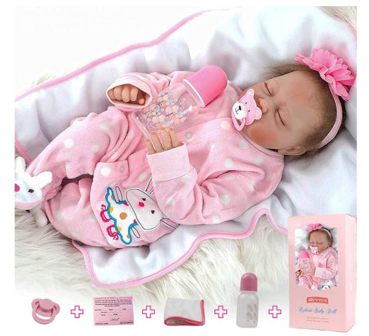 Boneca Bebé Reborn 55cm em Vinil com acessórios, feito a mão, recém nascido, olhos fechados, envio imediato