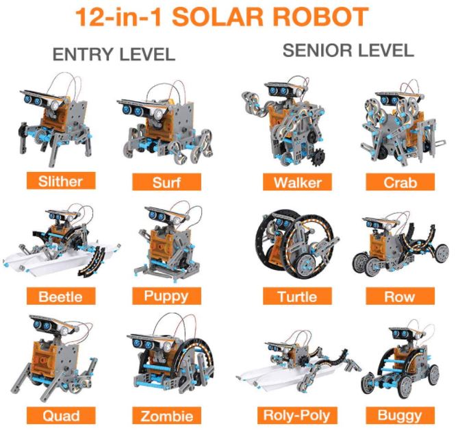 Robot Solar 12 em 1: 190 peças, Brinquedo educacional, viatura de brinquedo