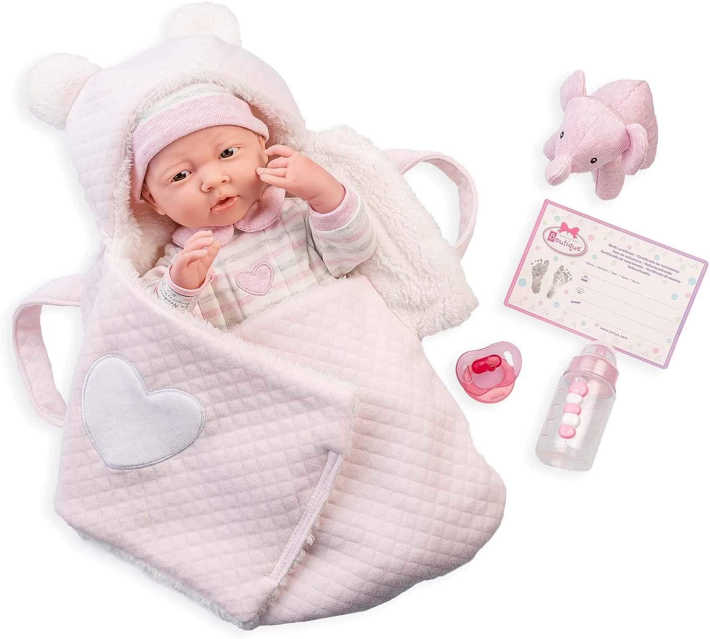 Boneca Bebé Reborn Realista, 38cm, com saco e 5 acessórios – O