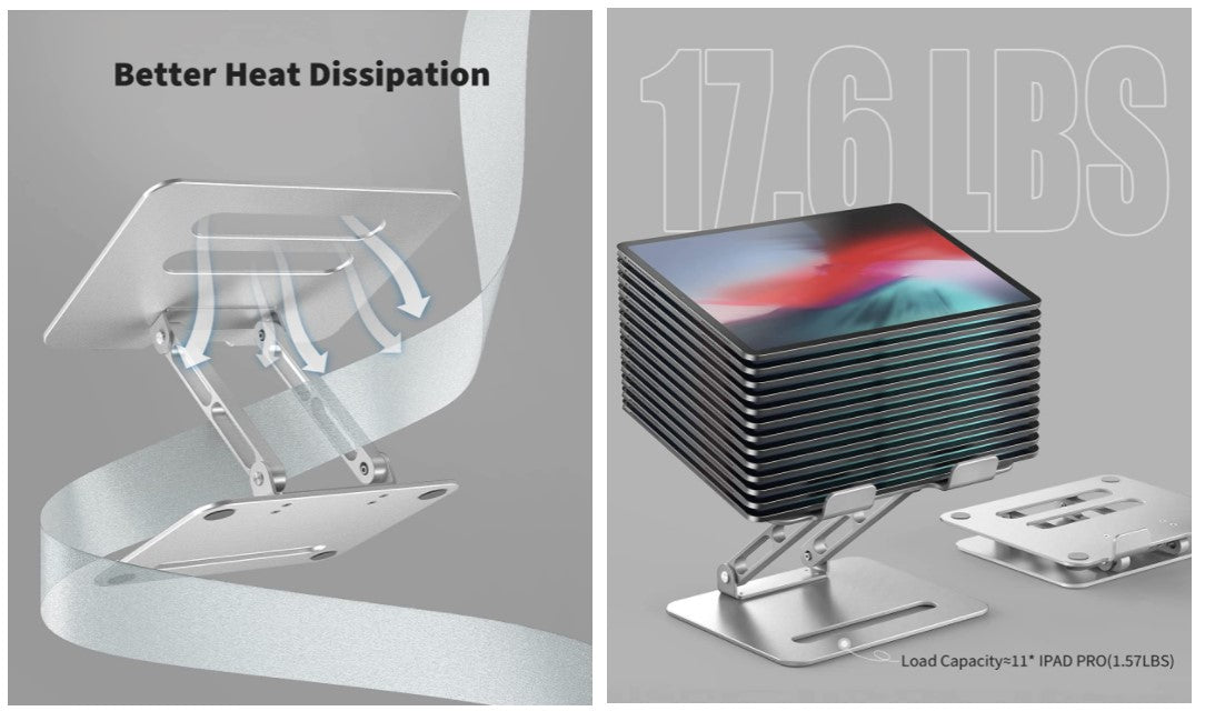 Suporte para portátil, universal, dobrável com sistema de ventilação, leve e ergonômico, fácil de carregar, em alumínio