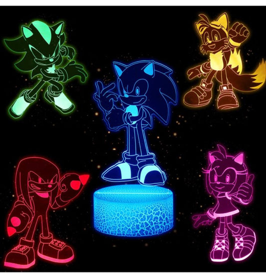 Candeeiro Sonic 3D, com 16 mudanças de cor, 5 figuras bonecos Sonic 3D