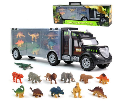 Camião de transporte de dinossauros, brinquedo com 12 figuras de animais, 13 peças