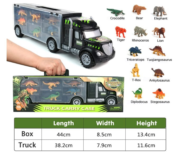 Camião de transporte de dinossauros, brinquedo com 12 figuras de animais, 13 peças