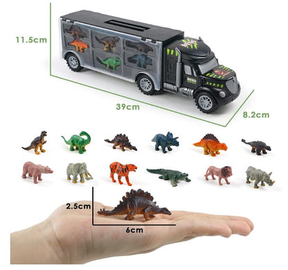 Camião de transporte de dinossauros, brinquedo com 12 figuras de animais, 13 peças