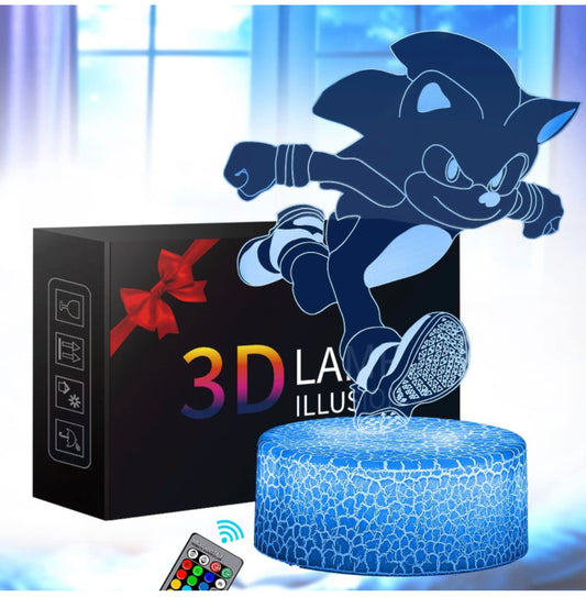 Candeeiro Sonic 3D, com 16 mudanças de cor, 1 figura boneco Sonic 3D