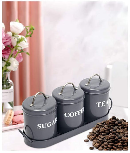 Conjunto metal 4 peças estilo Retrô para chá, açúcar e café, com bandeja