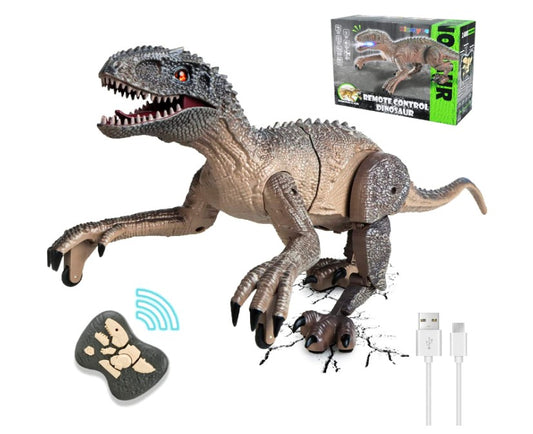 Dinossauro telecomandado com movimento, luz e rugido, realista, 48cm