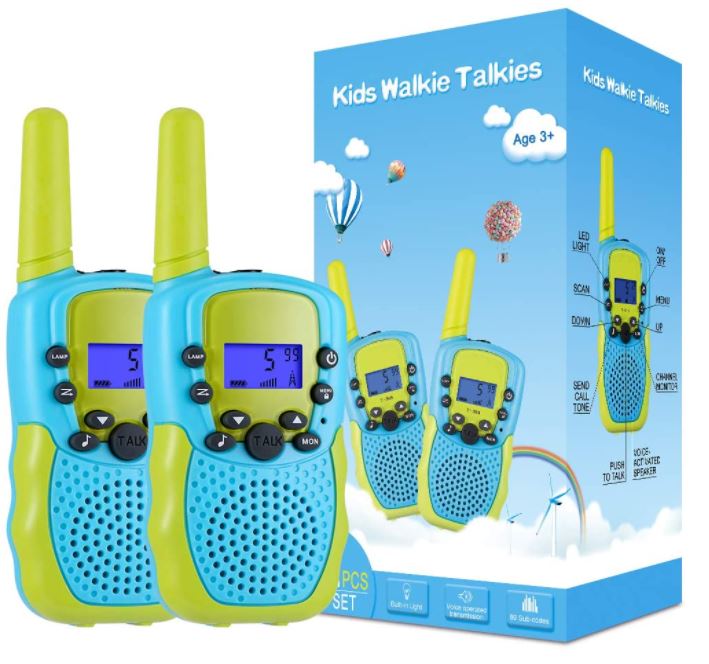 Walkie Talkie infantil 8 canais, ecrã LCD, alcance de até 3 km, lanterna incorporada, 2 pçs