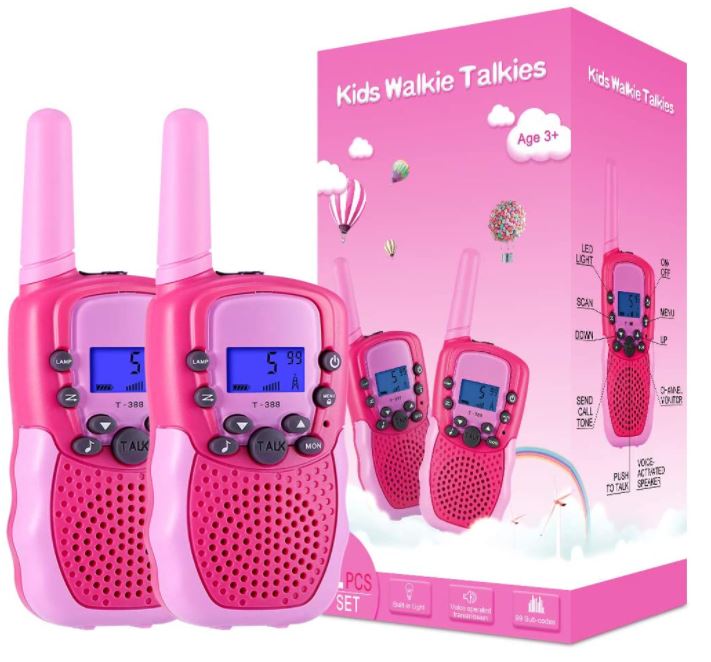 Walkie Talkie infantil 8 canais, ecrã LCD, alcance de até 3 km, lanterna incorporada, 2 pçs